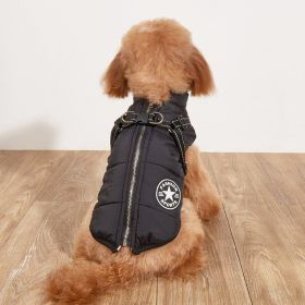 Pet Warm Dog Cotton-padded Clothes Fleece-lined Thickened Reflective Gallus (Option: Black-5XL)